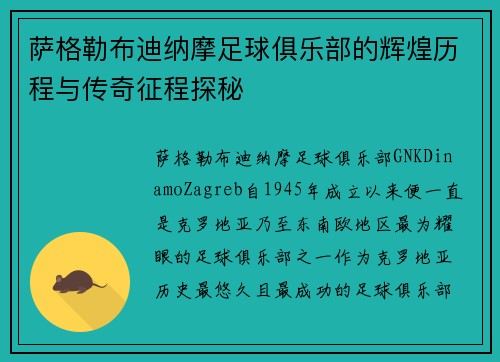 萨格勒布迪纳摩足球俱乐部的辉煌历程与传奇征程探秘 萨格勒布迪纳摩足球俱乐部的辉煌历程与传奇征程探秘